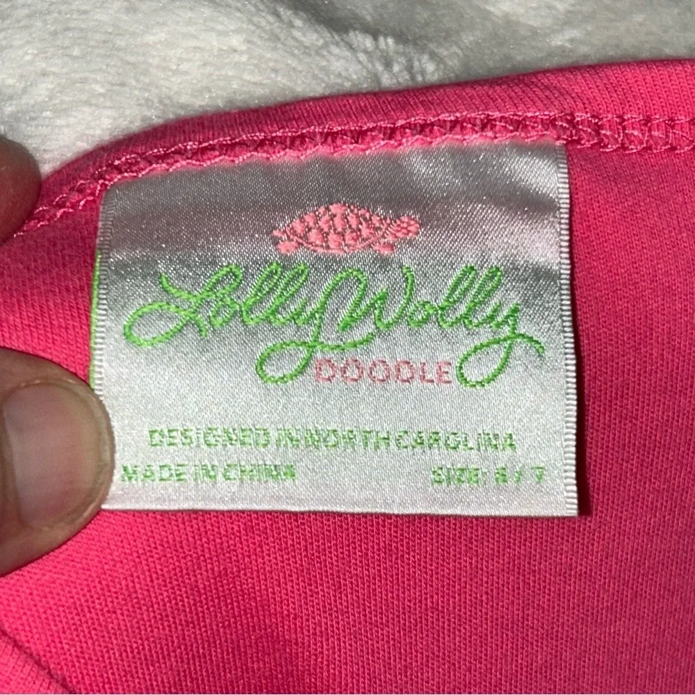 Lilly Wolly‎ Doodle Girls Pink and Green Ruffled Dress Girls 6/7